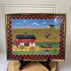 "Sun Valley Seeds" by artist Colleen Sgroi Gold Framed Glass Folk Art Picture